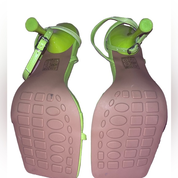 Neon Green Fluffy Feather Ankle Straps Heels - Picture 5 of 7